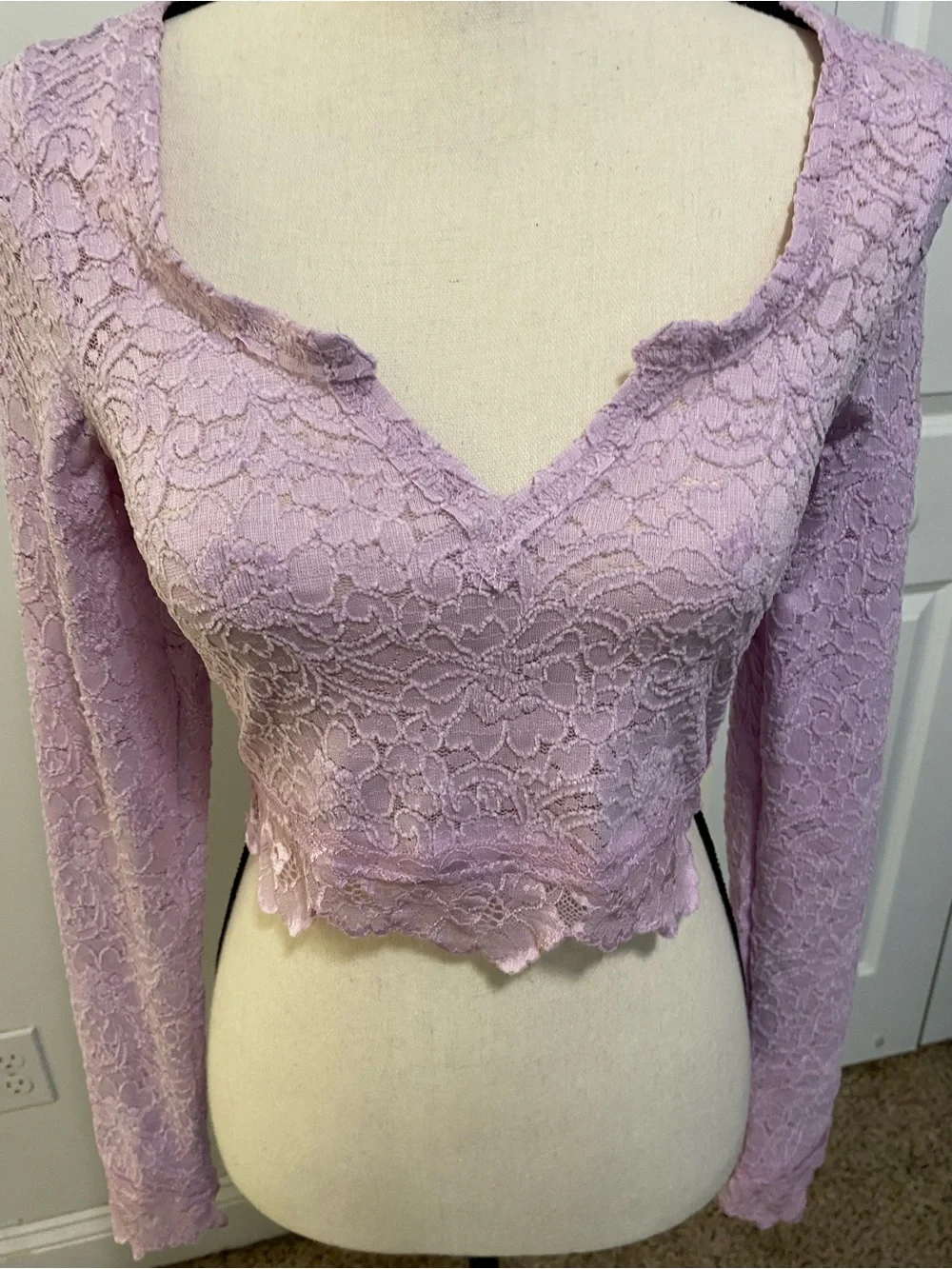 Free People Cloud Ride Lace Cropped Long-Sleeve Top